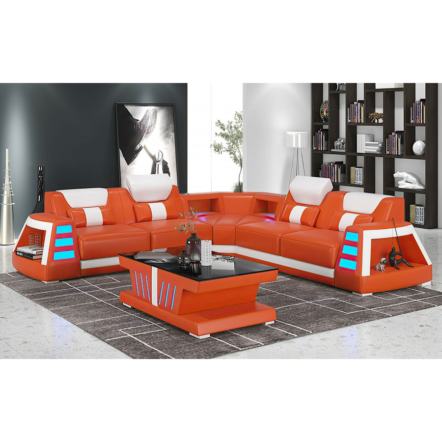 Jubilee Ozzy Modern Corner Sectional - Orange/White, Top Grain Italian Leather