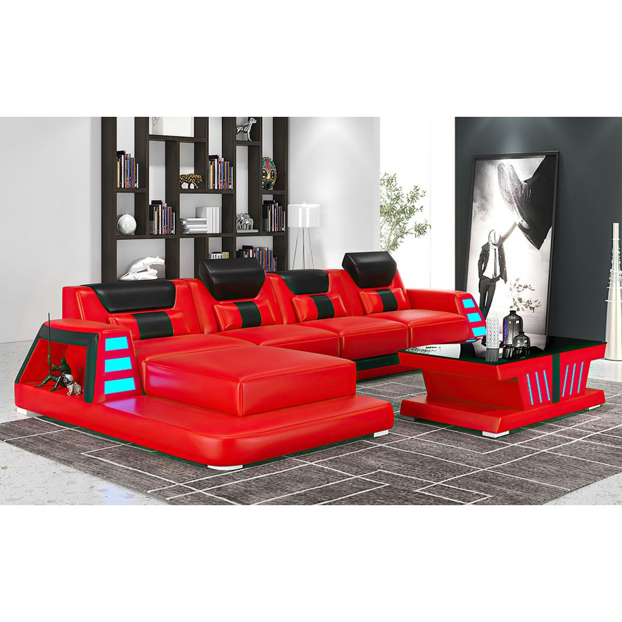 Jubilee Ozzy Small Modern Left Hand Facing Sectional - Red/Black, Bonded Leather