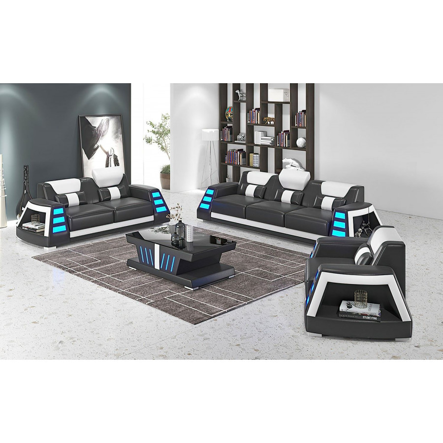 Jubilee Ozzy Modern Sofa Set - Black/White, Bonded Leather