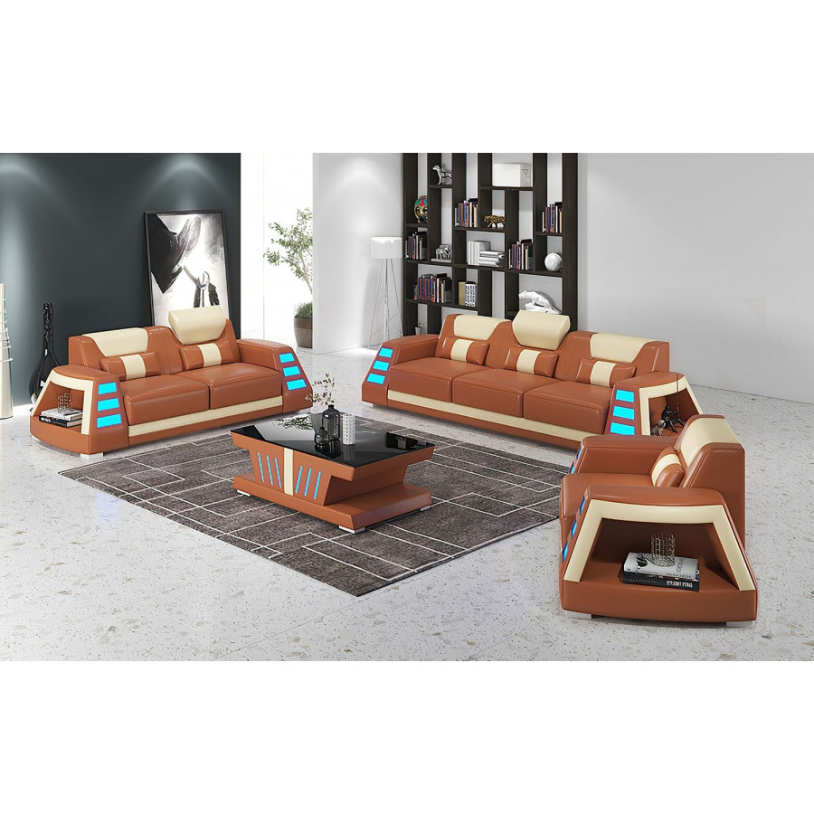Jubilee Ozzy Modern Sofa Set - Brown/White, Bonded Leather