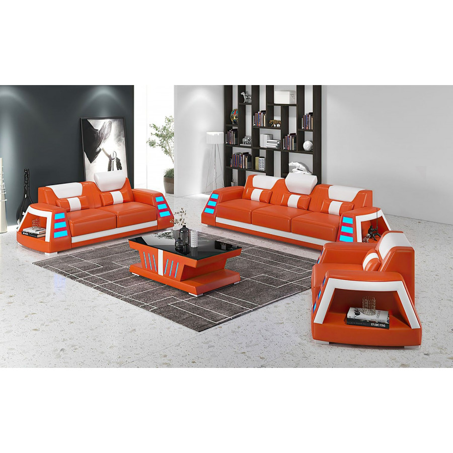 Jubilee Ozzy Modern Sofa Set - Orange/White, Bonded Leather