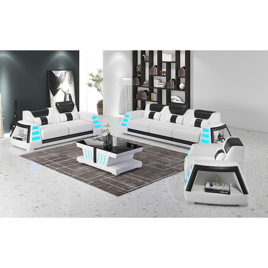 Jubilee Ozzy Modern Sofa Set - White/Black, Bonded Leather