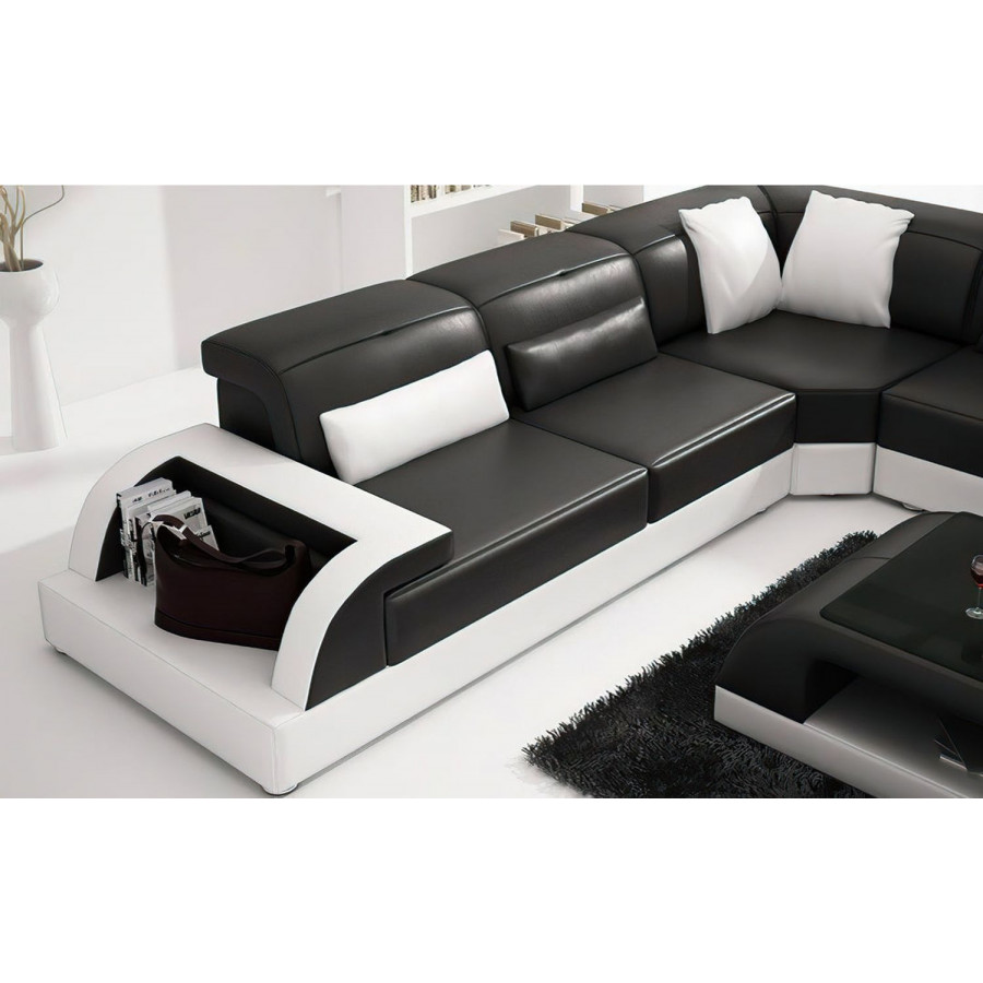 Jubilee Molinaro Right Hand Facing Sectional with Adjustable Headrest - Dark Brown/White, Top Grain Italian Leather