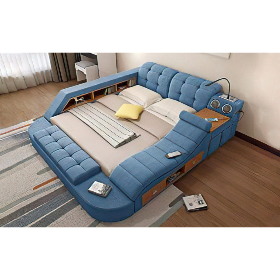 Jubilee Hariana Tech Smart Ultimate King Size Right Hand Facing Bed - Navy Blue, Top Grain Italian Leather