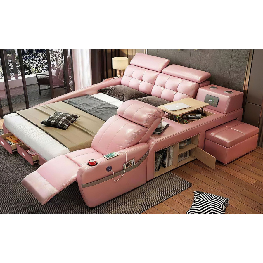 Jubilee Veronica Multifunctional Smart King Size Right Hand Facing Bed - Pink, Bonded Leather