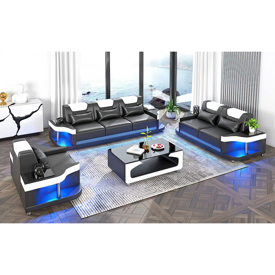 Jubilee Tate Modern Sofa Set - Black/White, Bonded Leather