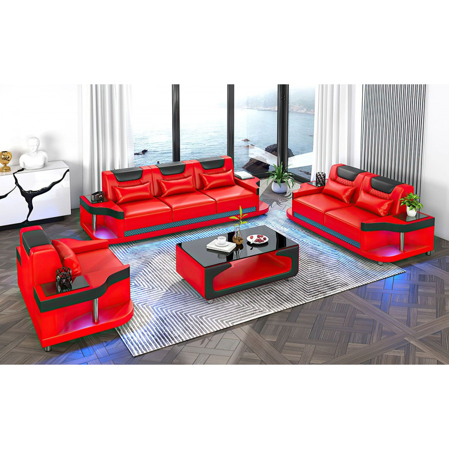 Jubilee Tate Modern Sofa Set - Red/Black, Bonded Leather