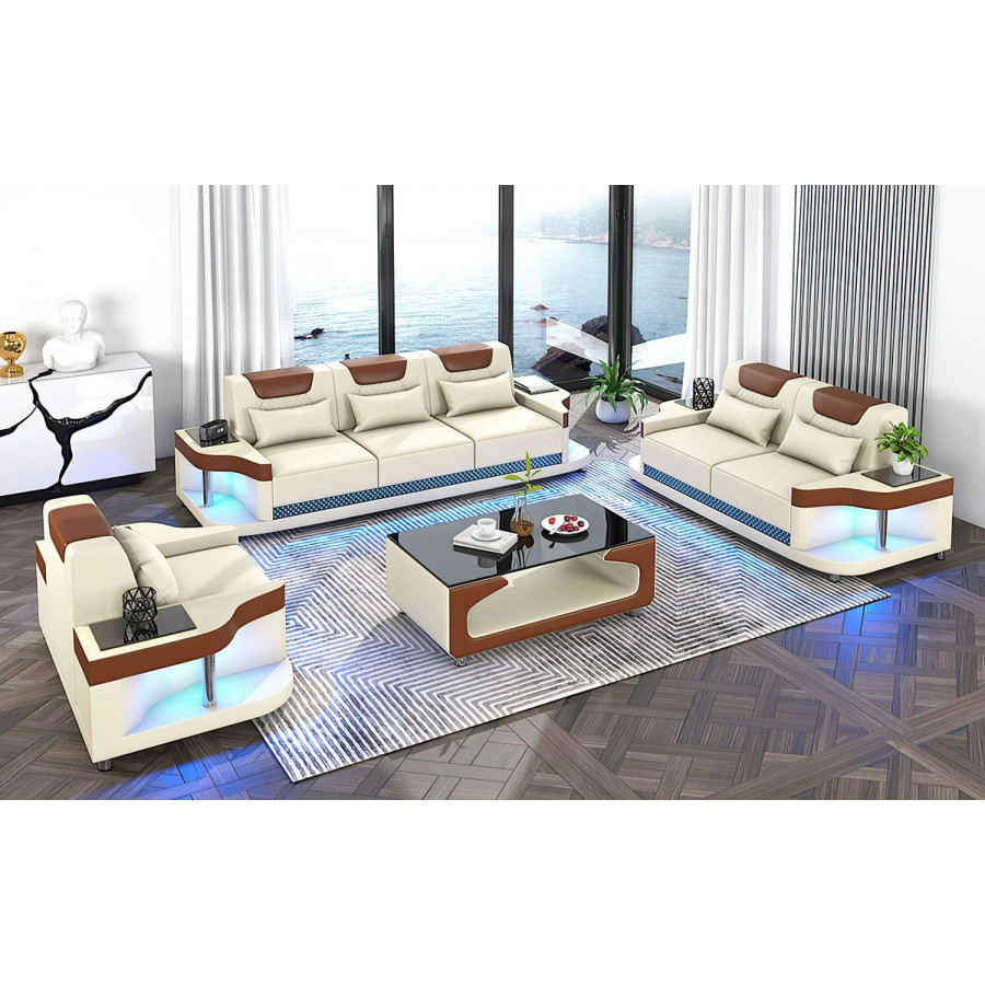 Jubilee Tate Modern Sofa Set - Beige/Brown, Bonded Leather