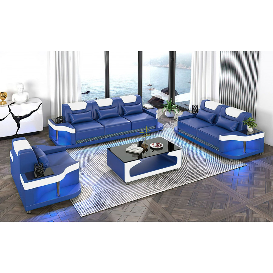 Jubilee Tate Modern Sofa Set - Blue/White, Bonded Leather
