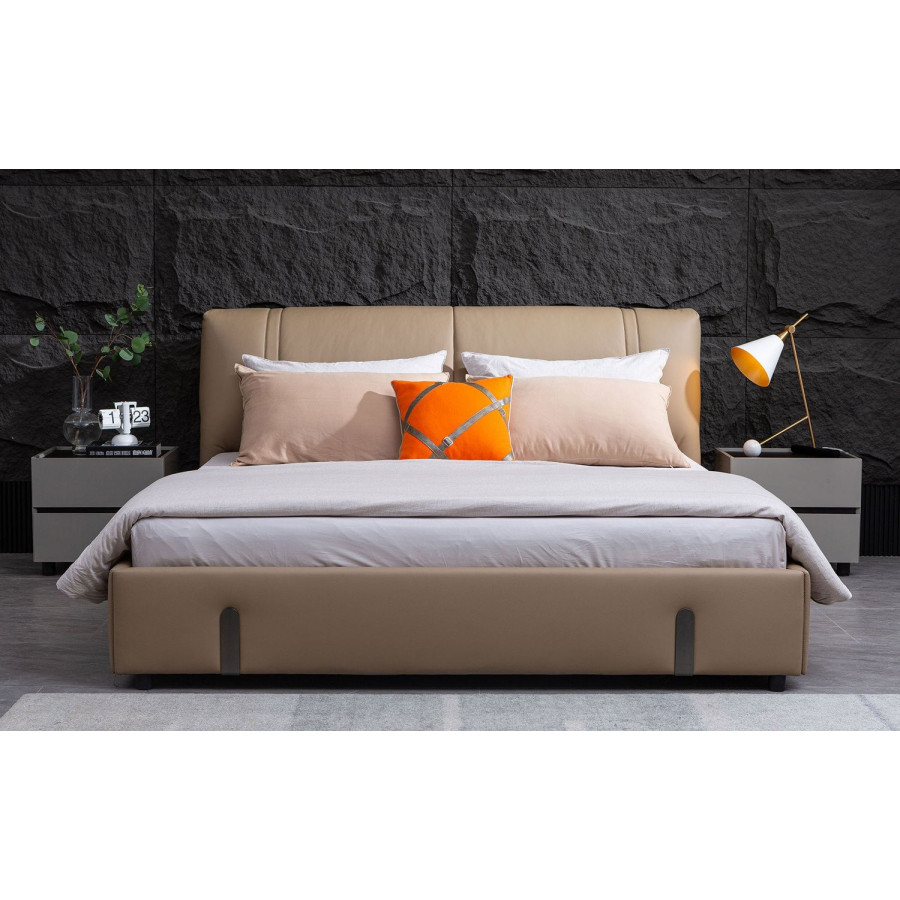 Jubilee Penta Modern King Size Platform Bed - Brown, Bonded Leather
