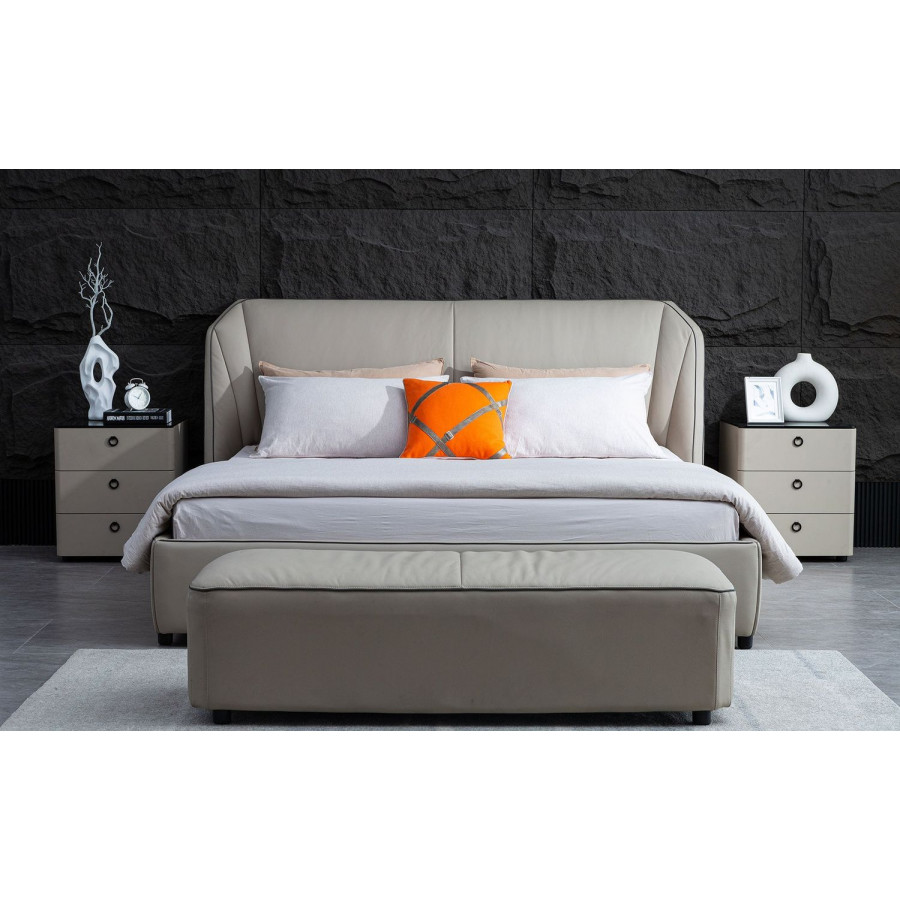 Jubilee Luna Modern King Size Platform Bed - Gray, Top Grain Italian Leather