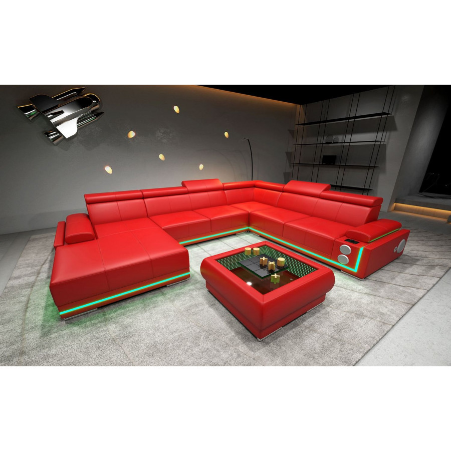 Jubilee Wilder Modern Left Hand Facing Sectional - Red, Top Grain Italian Leather