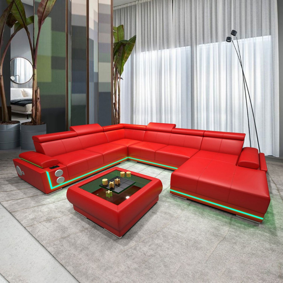 Jubilee Wilder Modern Right Hand Facing Sectional - Red, Top Grain Italian Leather