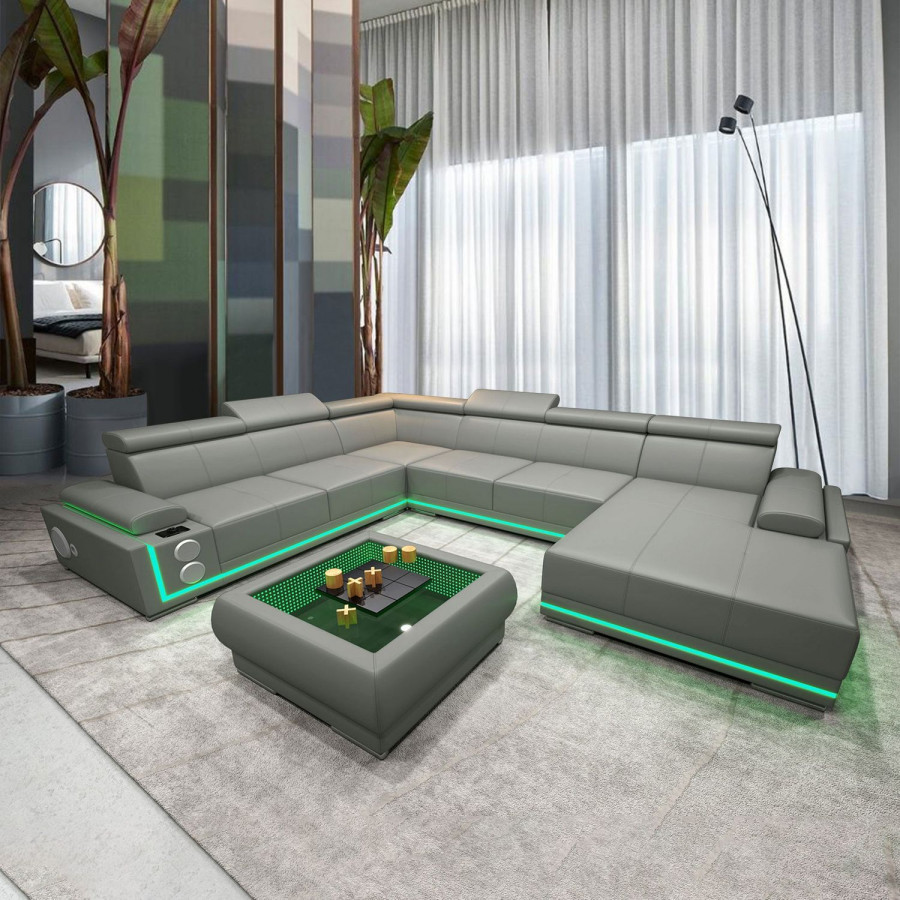 Jubilee Wilder Modern Right Hand Facing Sectional - Gray, Top Grain Italian Leather