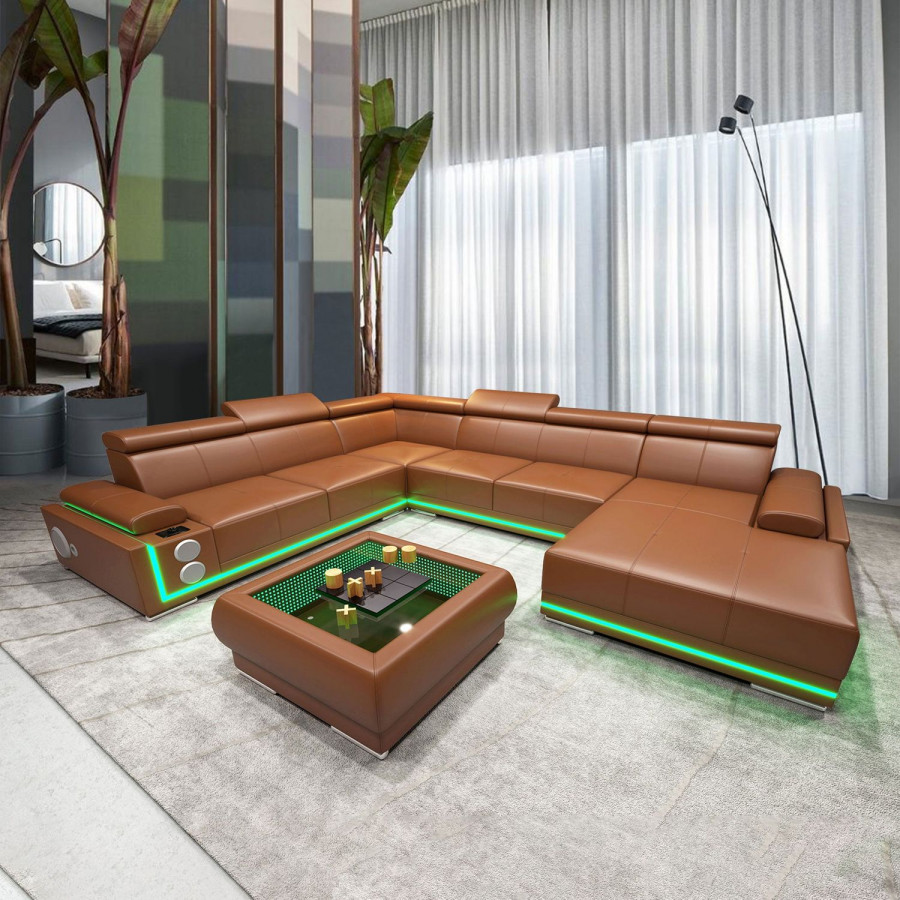 Jubilee Wilder Modern Right Hand Facing Sectional - Brown, Top Grain Italian Leather