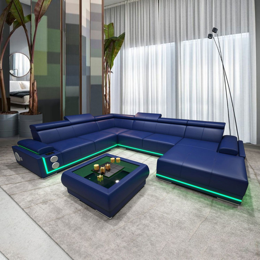 Jubilee Wilder Modern Right Hand Facing Sectional - Blue, Bonded Leather