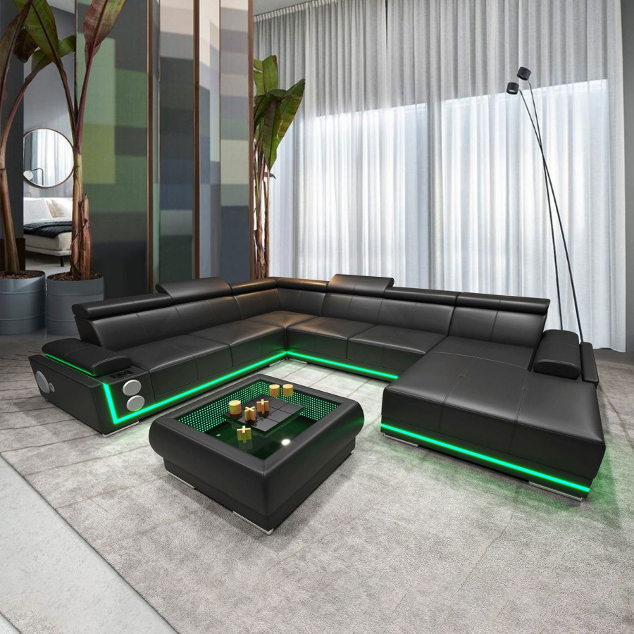 Jubilee Wilder Modern Right Hand Facing Sectional - Black, Bonded Leather