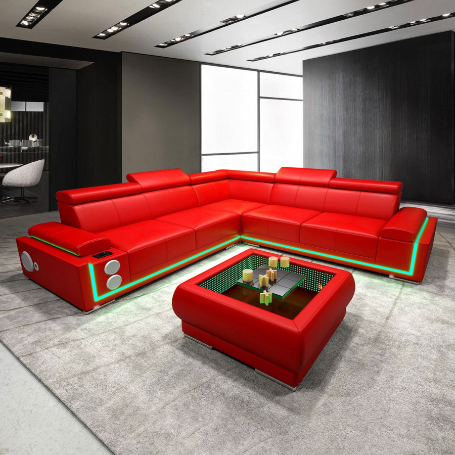 Jubilee Wilder Modern Corner Sectional - Red, Bonded Leather