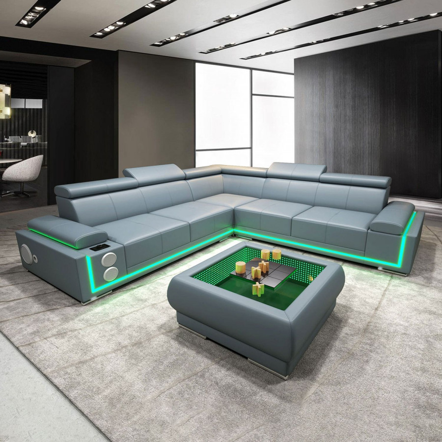 Jubilee Wilder Modern Corner Sectional - Gray, Bonded Leather