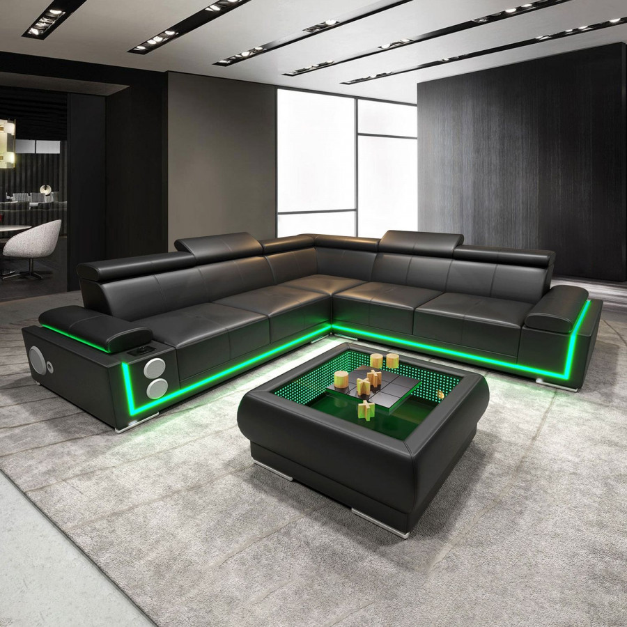 Jubilee Wilder Modern Corner Sectional - Black, Bonded Leather