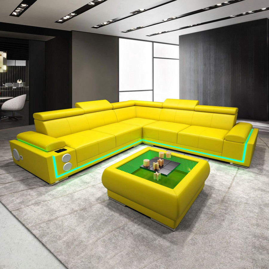 Jubilee Wilder Modern Corner Sectional - Yellow, Bonded Leather