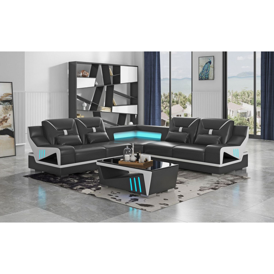 Jubilee Odyssey Modern Corner Sectional - Black, Top Grain Italian Leather