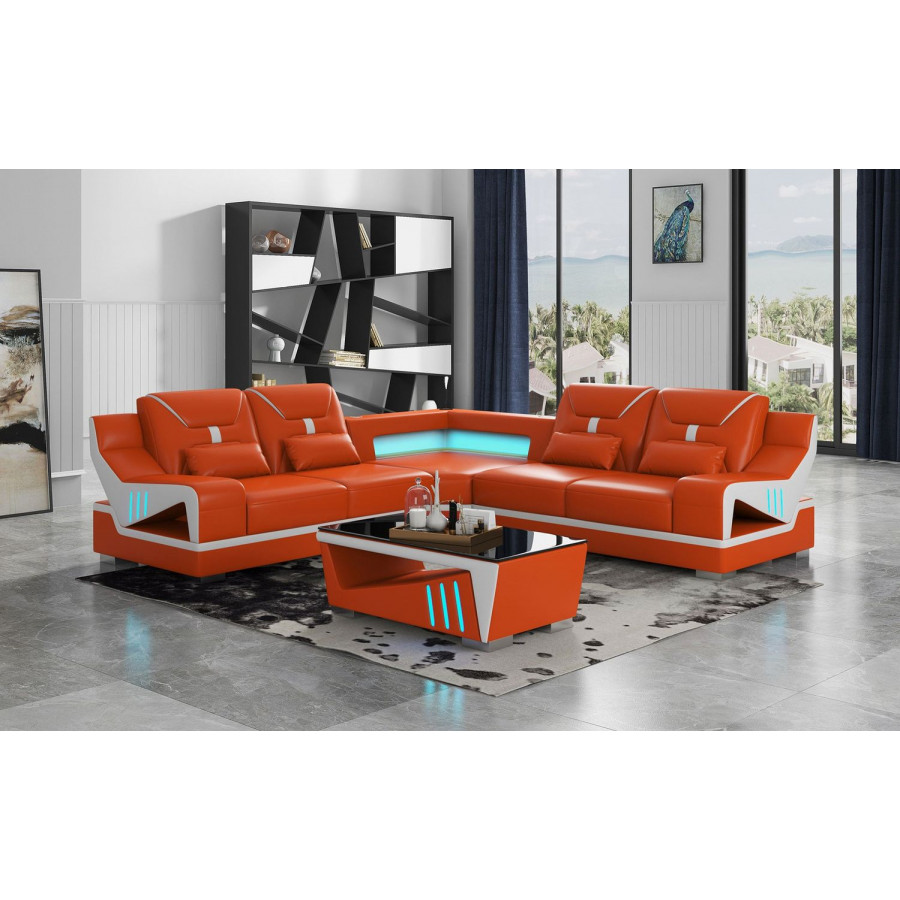 Jubilee Odyssey Modern Corner Sectional - Orange, Top Grain Italian Leather