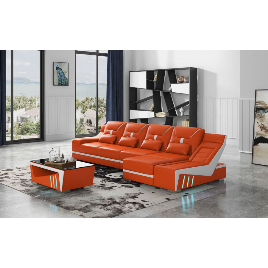 Jubilee Odyssey Modern Small Right Hand Facing Sectional - Orange, Bonded Leather