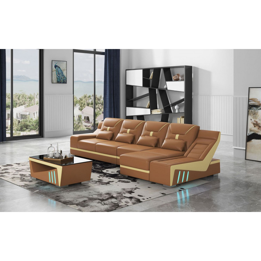 Jubilee Odyssey Modern Small Right Hand Facing Sectional - Brown, Bonded Leather