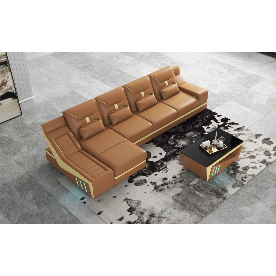 Jubilee Odyssey Modern Small Left Hand Facing Sectional - Brown, Top Grain Italian Leather