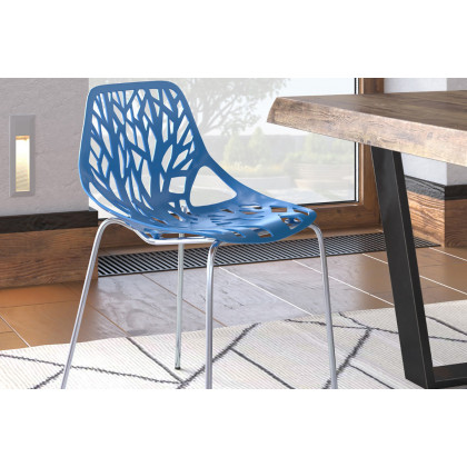 LeisureMod Asbury Modern Forest Design Dining Side Chair - Blue