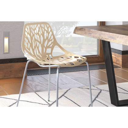 LeisureMod Asbury Modern Forest Design Dining Side Chair - Cream