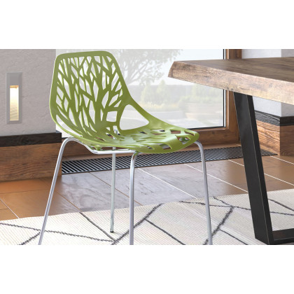 LeisureMod Asbury Modern Forest Design Dining Side Chair - Green