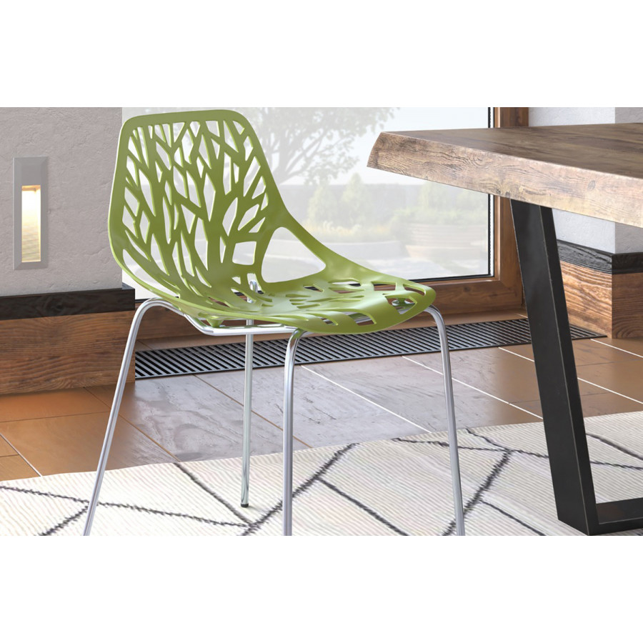 LeisureMod Asbury Modern Forest Design Dining Side Chair - Green