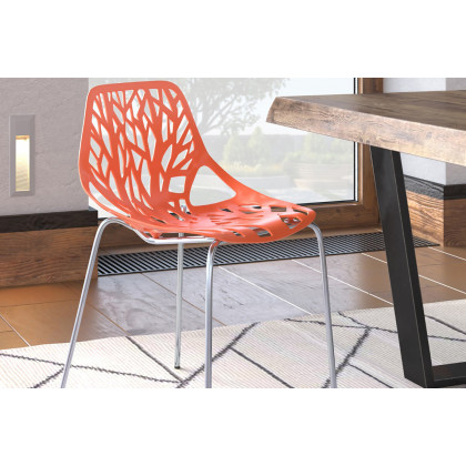 LeisureMod Asbury Modern Forest Design Dining Side Chair - Orange