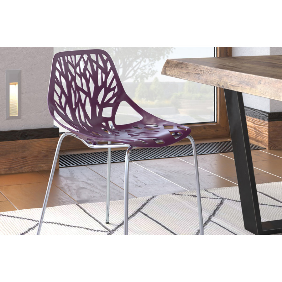 LeisureMod Asbury Modern Forest Design Dining Side Chair - Purple
