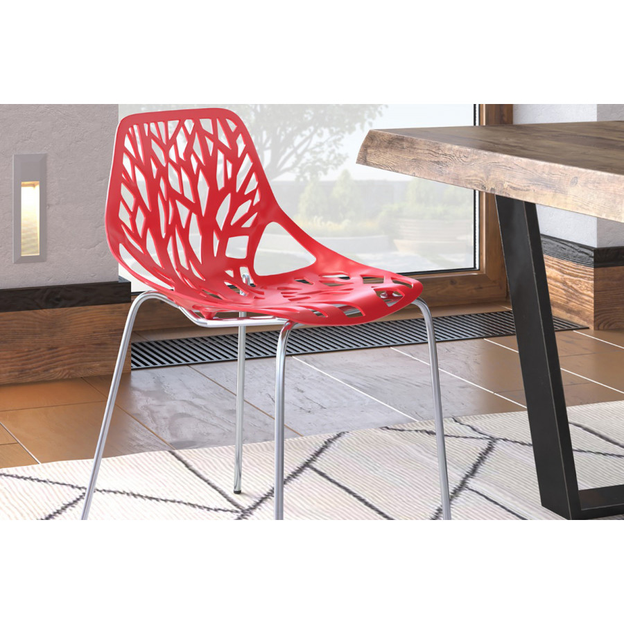 LeisureMod Asbury Modern Forest Design Dining Side Chair - Red