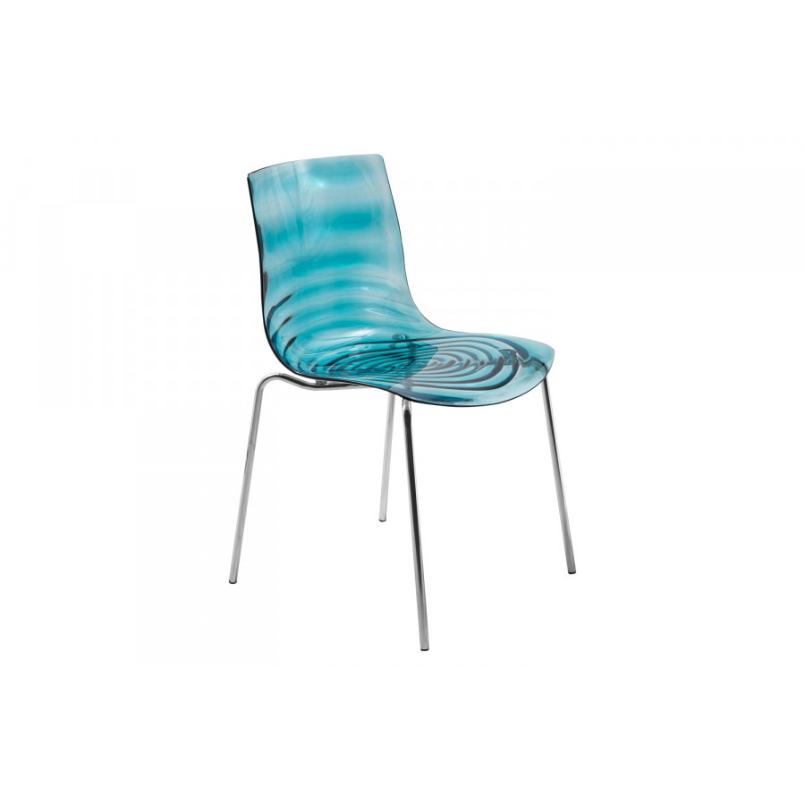 LeisureMod Astor Modern Water Drop Design Dining Side Chair - Transparent/Blue