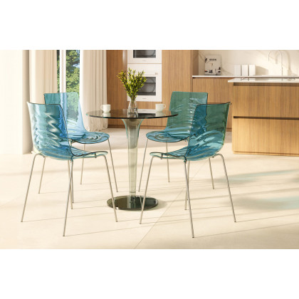 LeisureMod Astor Modern Water Drop Design Dining Side Chair - Transparent/Blue