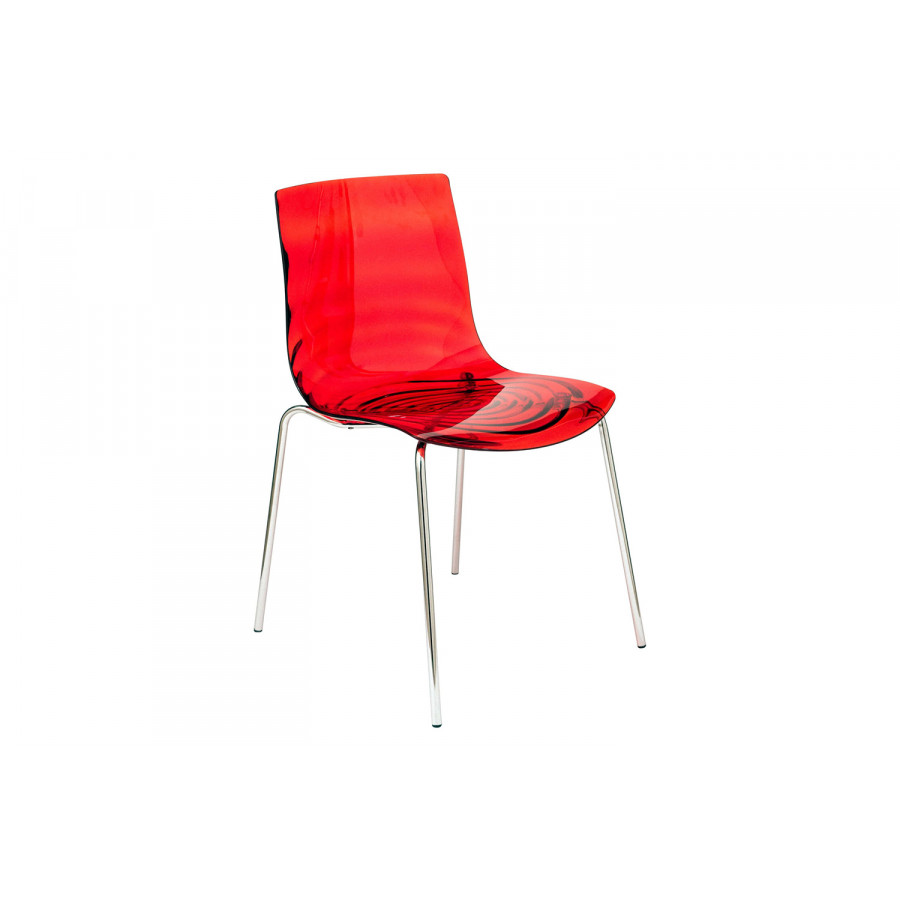 LeisureMod Astor Modern Water Drop Design Dining Side Chair - Transparent/Red