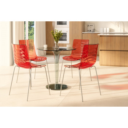 LeisureMod Astor Modern Water Drop Design Dining Side Chair - Transparent/Red