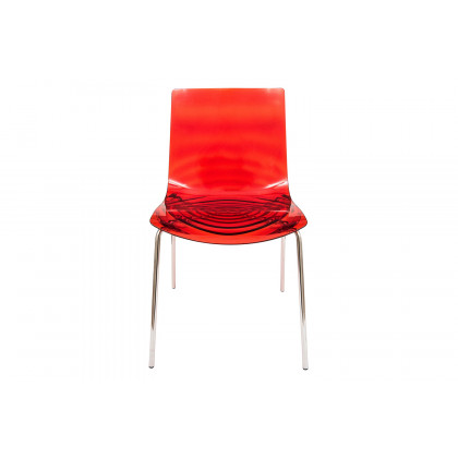 LeisureMod Astor Modern Water Drop Design Dining Side Chair - Transparent/Red