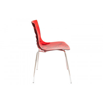 LeisureMod Astor Modern Water Drop Design Dining Side Chair - Transparent/Red