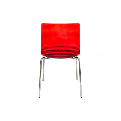 LeisureMod Astor Modern Water Drop Design Dining Side Chair - Transparent/Red