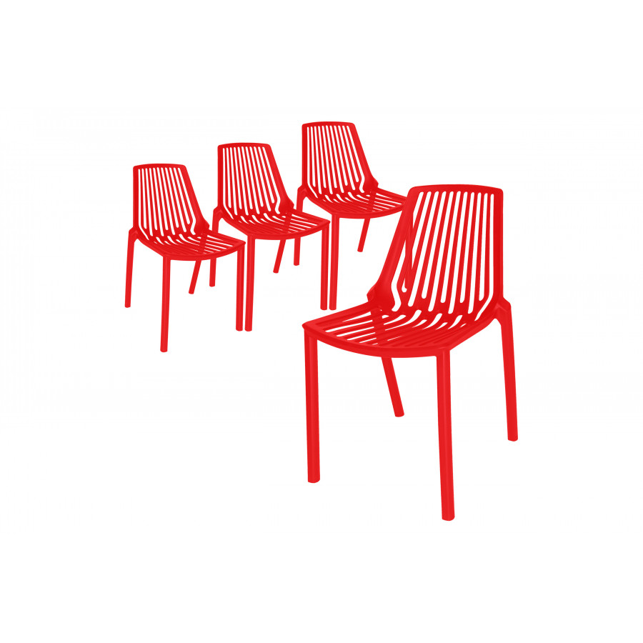 LeisureMod Acken Mid-Century Modern Plastic Dining Chair (Set Of 4) - Red