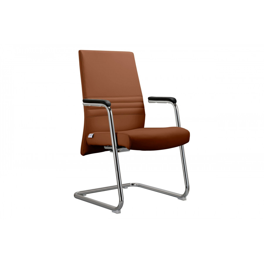 LeisureMod Aleen Mid-Century Modern Office Chair with Upholstered Seat and Metal Armrest - Dark Brown