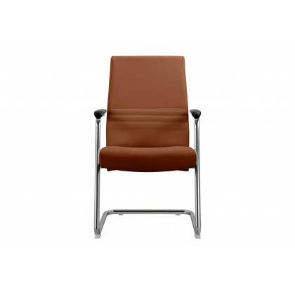 LeisureMod Aleen Mid-Century Modern Office Chair with Upholstered Seat and Metal Armrest - Dark Brown