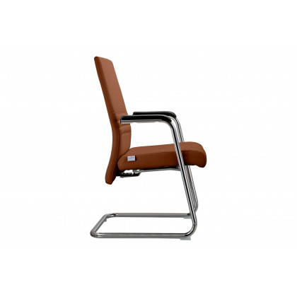 LeisureMod Aleen Mid-Century Modern Office Chair with Upholstered Seat and Metal Armrest - Dark Brown