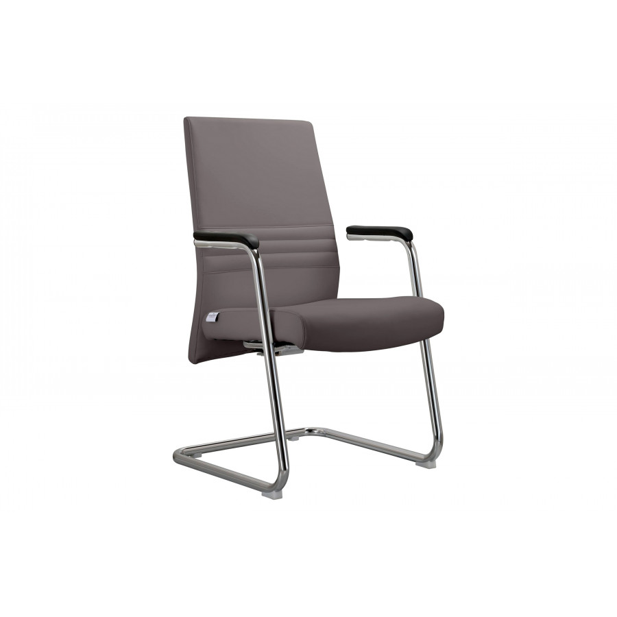 LeisureMod Aleen Mid-Century Modern Office Chair with Upholstered Seat and Metal Armrest - Gray
