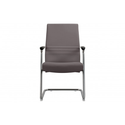 LeisureMod Aleen Mid-Century Modern Office Chair with Upholstered Seat and Metal Armrest - Gray